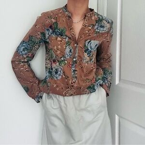Zara Floral Blouse in Brown and Blue